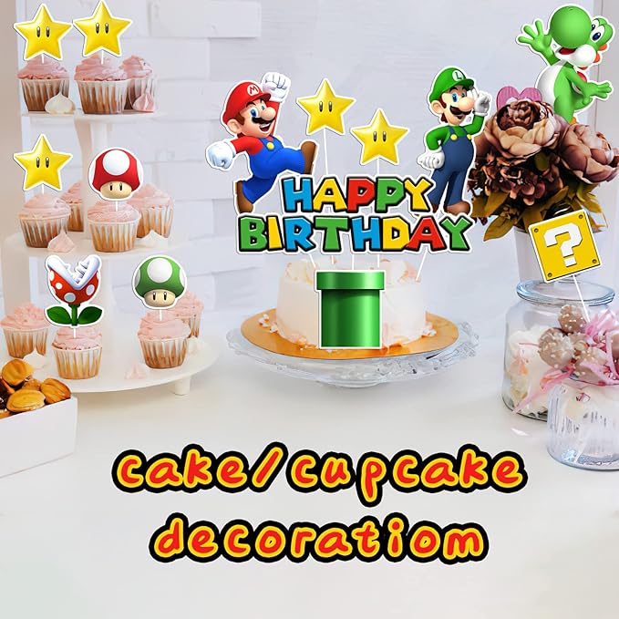 14Pcs Super Bros Cake Topper for Birthday Party Decoration, Super Brother Birthday Party Supplies- Fun Kid's Party Cupcake Decoration!