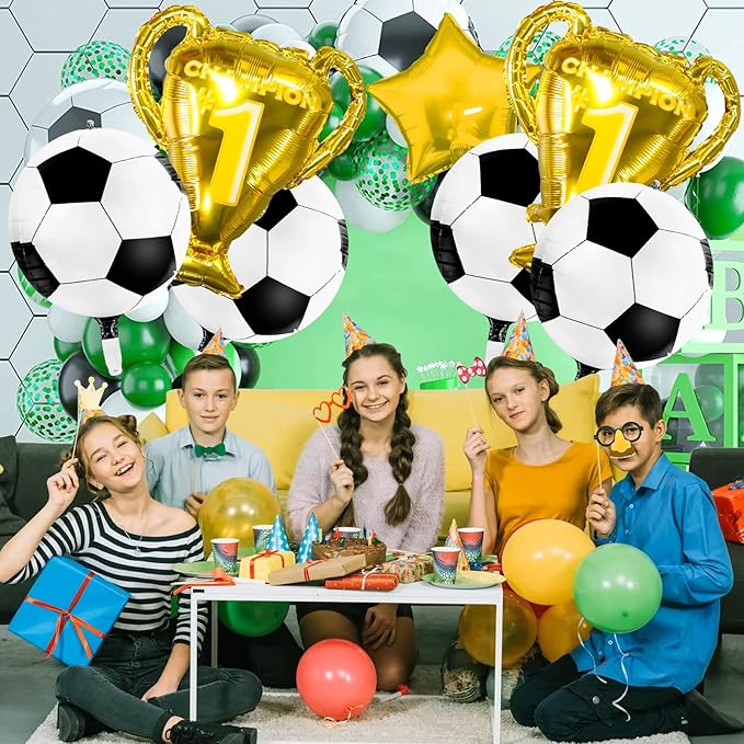4D Sphere Soccer Balloons 8 Pcs 22 inch Champion Trophy Balloons for Soccer Party Decorations World Cup Decor Sports Football Ball Fans Birthday Party Decoration Supplie