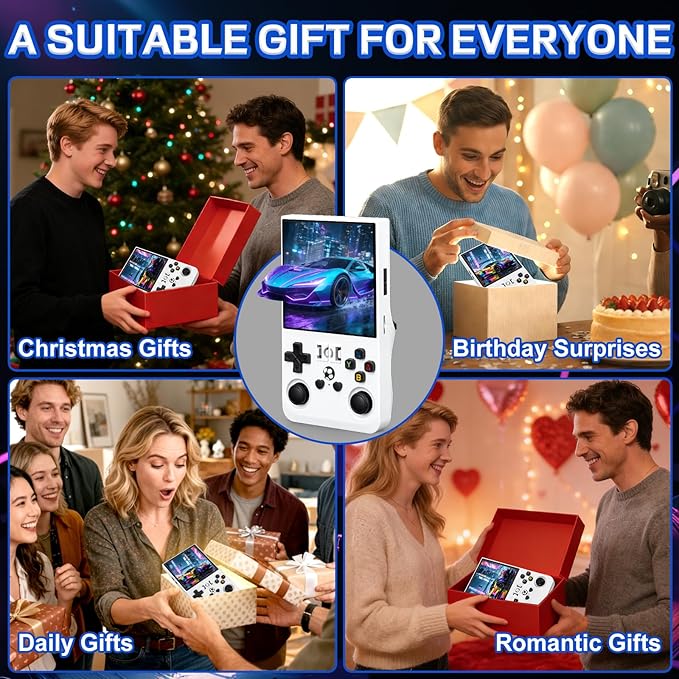 R36MAX Handheld Game Console - 4.0-Inch Screen, Support 22000+Classic Games,128G TF Card,Portable Console with Open Source System,4000mAh Battery,Birthday Gift for Adult or Partner - White
