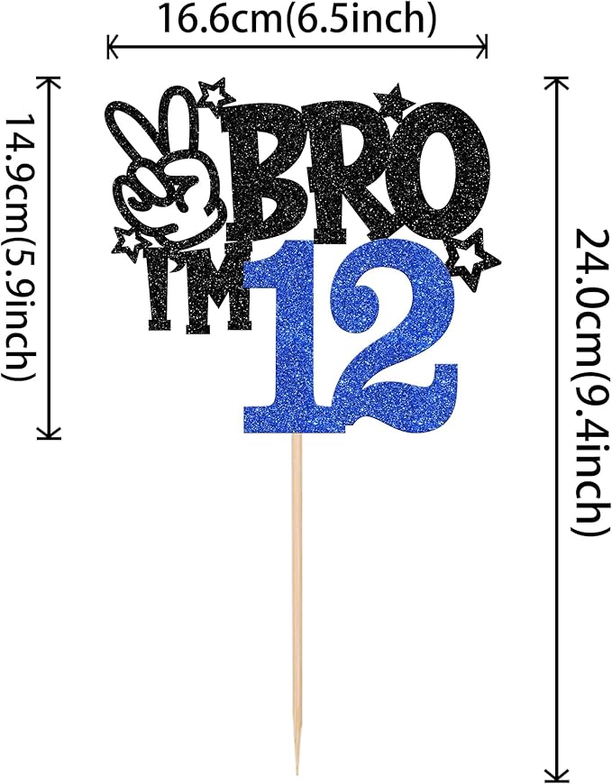 1 PCS Brother I'm 12 Cake Topper Glitter Star Happy 12th Birthday Cake Pick Bro I'm 12 Cake Decoration It's My 12th Birthday Decorations for Boys Cheers to 12 Years Old Birthday Party Supplies Blue