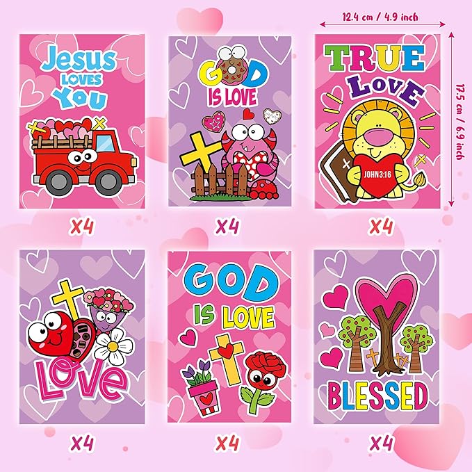 Valentine’s Day Coloring Books for Kids - 24Pcs Bulk Christian Theme Mini Coloring Booklet DIY Art Drawing Book for Toddlers Valentine Birthday Party Goodie Bags Stuffers Sunday School Classroom Favor