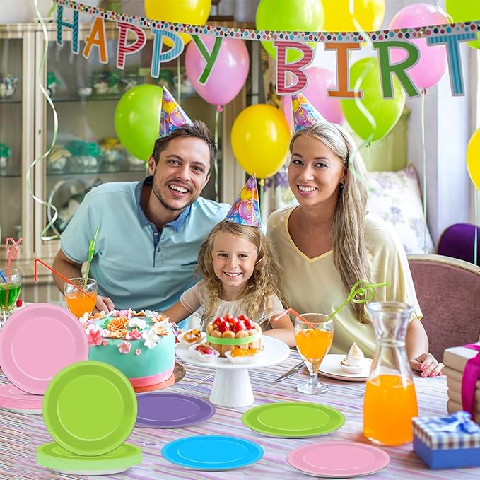 48PCS Monster Birthday Party Paper Plates for Monster Themed Party Supplies 7”Pink Purple Blue Green Cartoon Disposable Dessert Cake Plates for Kids Boys Girls Birthday Decorations