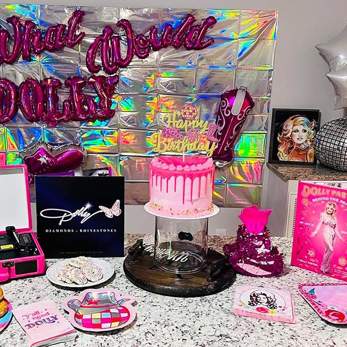 1 PCS Glitter Western Cowgirl Birthday Cake Topper - Disco Cowgirl Cake Decorations for Western Rodeo Theme Girls Birthday Party Supplies - Gold
