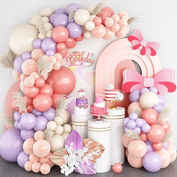Purple Pink Balloon Garland Arch Kit Nude White Double Stuffed Balloons Cream Blush White Sand Latex Balloons Peach Pastel Light Purple Dusty Pink Balloon Birthday Party Decoration Boho Wedding