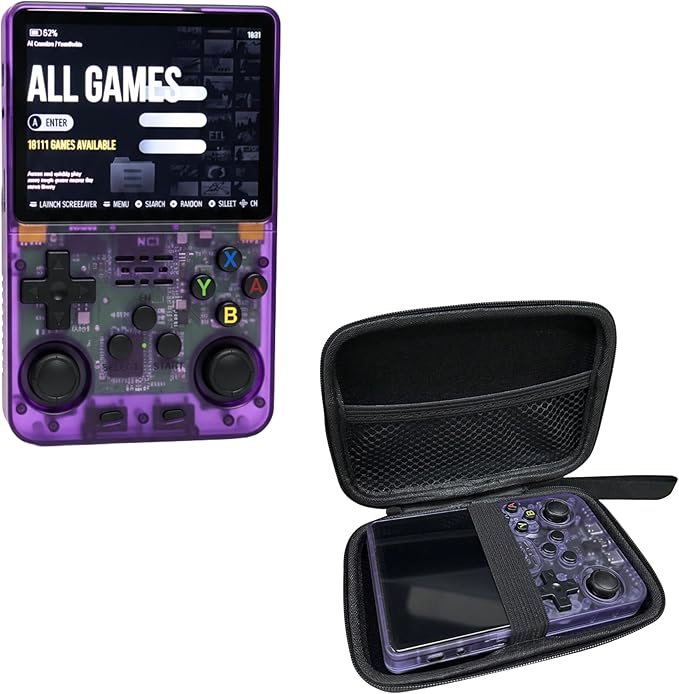 BitBox R36S ArkOs Authentic Retro Handheld Arcade Console - Built-in 20,000 Games & 64GB, 3.5 Inch IPS Screen, Ready to Play! (Purple 128gb + Hardshell Case)