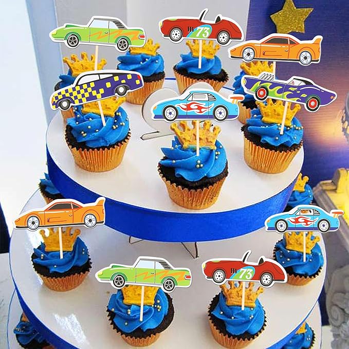 36 Pack Racing Car Cupcake Toppers Fighting Race Car Cupcake Picks Boys and Girls' Birthday Racing Sports Cupcake Decorations Baby Shower Birthday Party Supplies