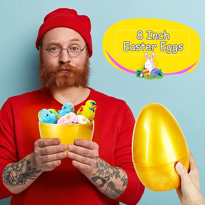 15 Pcs 8 Inch Jumbo Golden Easter Eggs Giant Fillable Plastic Eggs Empty for Egg Hunt Basket Fillers Easter Party Supplies Holiday Decor