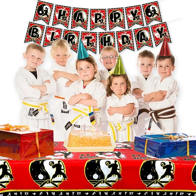 4 Pcs Karate Party Tablecloths, Karate Party Supplies, Rectangular Karate Themed Plastic Table Covers for Boys Girls Karate Birthday Party Decoration - 51 x 86 Inch