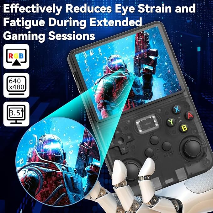 Custom Bundle R36S Retro Handheld Game Console – 64GB, 15K+ Games, 3.5" IPS Screen, 1GB RAM | Portable Emulator for 8–64 Bit Classics (Black Transparent + Free Keychain)