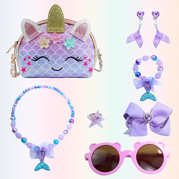 Purse for Little Girls,Girls Jewelry Pretend Play,Unicorn Gifts for girls,Crossbody Bags for Kid
