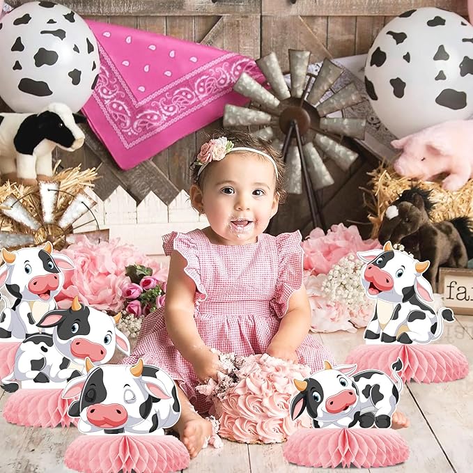9 Pcs Pink Cow Honeycomb Centerpieces Farm Animals Cow Table Topper Honeycomb Pink Cow Theme Party Honeycomb 3D Cow Print Table Decoration for Party Baby Shower Western Party Supplies