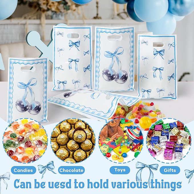 Blue Bow Party Favor Bags - 50Pcs Blue Bow Knot Themed Goody Candy Treat Gifts Bags Party Decorations for Kids Girls Women Birthday Wedding Bridal Shower Supplies