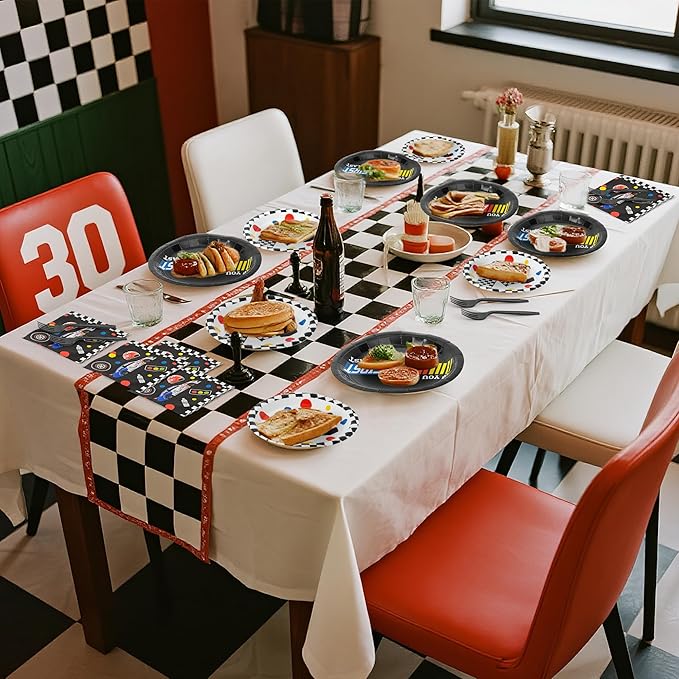Racing Car First Birthday Party Supplies - 96pcs Paper Plates Napkins Forks Kids 1st Birthday Party Table Decorations Racing Car First Themed Disposable Cake Tableware Set for 24 Guests