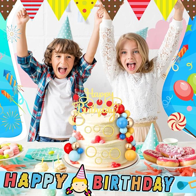 65 Pcs Cartoon Cake Topper Decoration Happy Birthday Cake Topper Red Blue Yellow Green Cartoon Themed Cupcake Decor for Baby Shower Anniversary Video Game Birthday Party Supplies