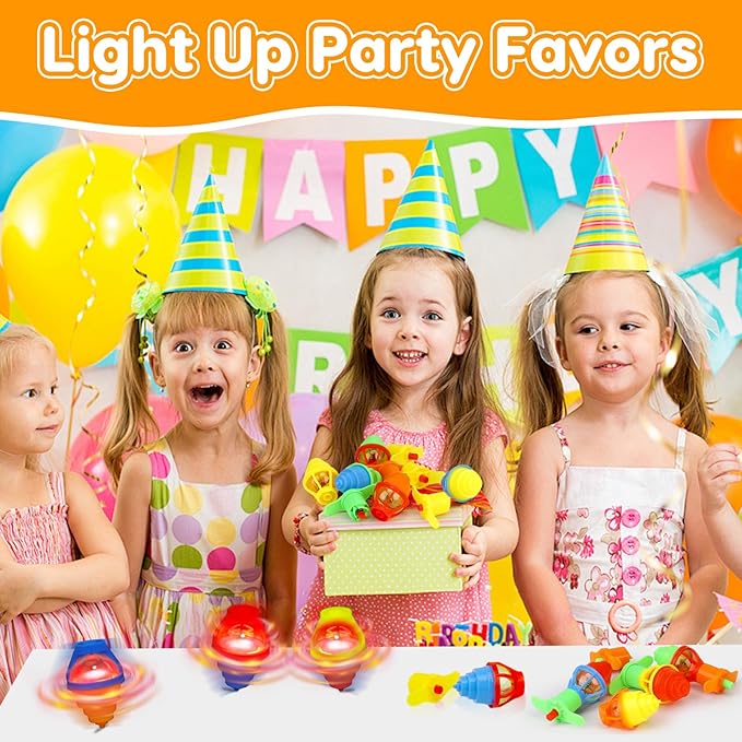 24PCS Light Up Spinning Tops Glow Party Favors for Kids 3-5 4-8 8-12 Easter Goodie Bag Stuffers Birthday Return Gifts Classroom Treasure Box Toys Carnival Prize Fidget Spinner Bulk Toddler Boy Girl