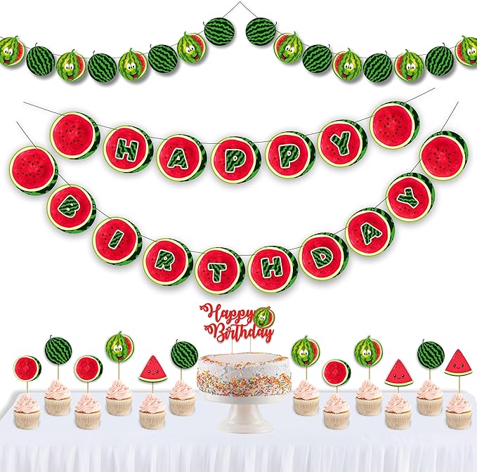 Watermelon Theme Birthday Party Supplies – Fresh Summer Fruit Inspired Party Decoration Set for Birthday Celebrations, Decorative Table Styling Items for Themed Events, Dessert Table Setup.