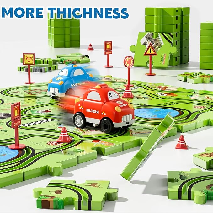 48PCS Puzzle Race Track Car Set for Toddlers Kids Boys, Toddler Toys Birthday Gifts for 3 4 5 6 Years Old Boys and Girls, Floor Puzzle Tracks Car Toys for Ages 3-5 4-6