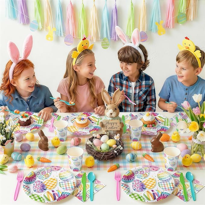168PCS Easter Party Supplies Watercolor Easter Eggs Party Decorations Colorful Tie-dye Paper Plates Napkins Cups and Forks for Spring Celebration Easter Day Egg Hunt Holiday Brunch Serves 24