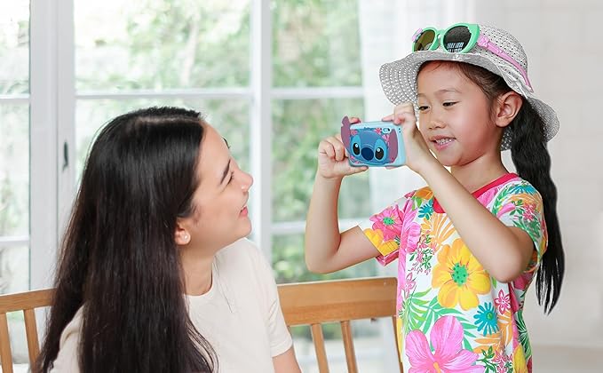 ekids Stitch Kids Camera with SD Card, Digital Camera for Kids with Video Recording, Built-in Digital Stickers, Stitch Toys for Kids