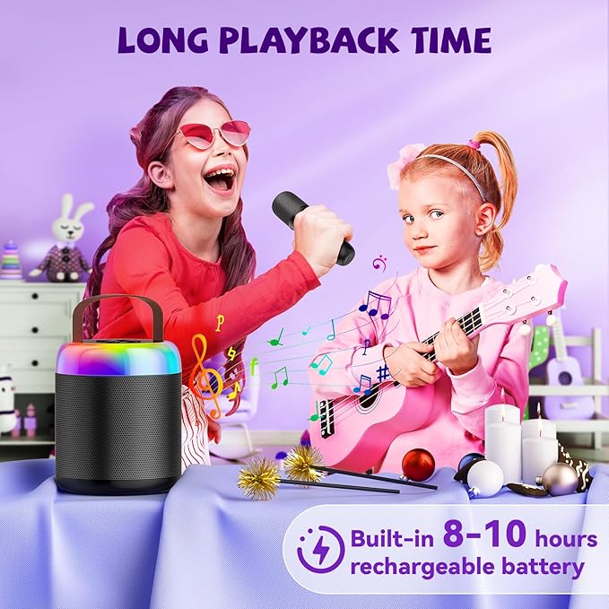 Mini Karaoke Machine for Kids, Portable Bluetooth Speaker with Wireless Microphones, Gift for Girls Toys 4, 5, 6, 7, 8, 10, 12+ Years Old Birthday Family Home Party(Y2-Black-1 Mic)