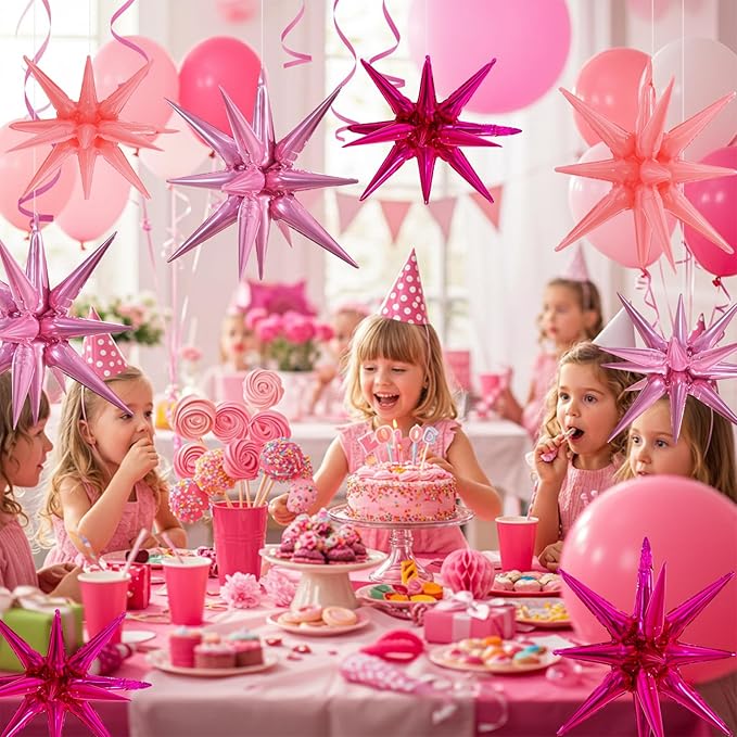 TONIFUL 8 Pcs Light Pink Hot Pink Foil Balloons Large Star Balloons Explosion Star Mylar Balloons for Party Backdrop Christmas New Year Birthday Wedding Baby Shower Anniversary Photo Booth Supplies