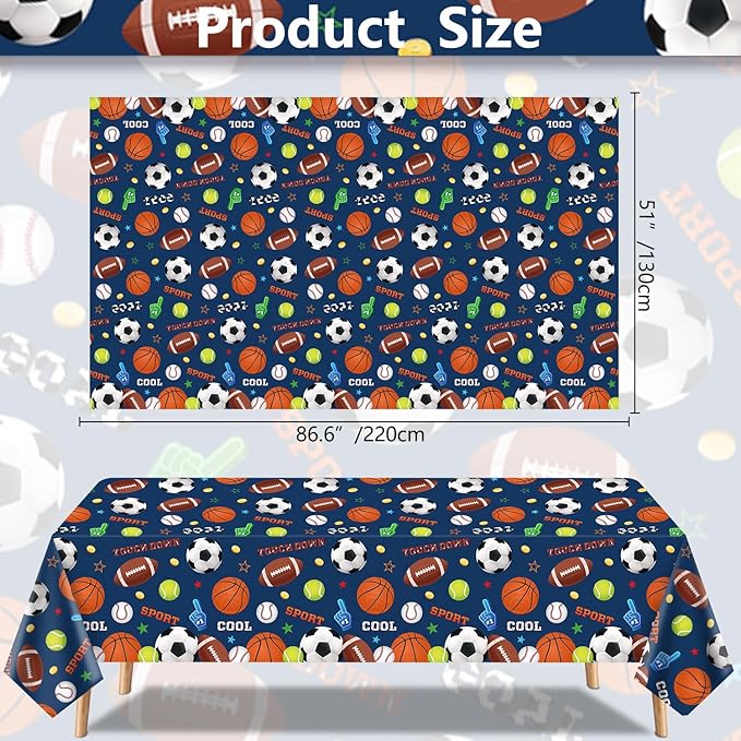 4 Pack Sports Party Decorations Sport Tablecloth Sport Theme Birthday Table Cloth Soccer Basketball Football Baseball Table Covers for Boys All Star Sports Themed Party Supplies 51 x 86 in