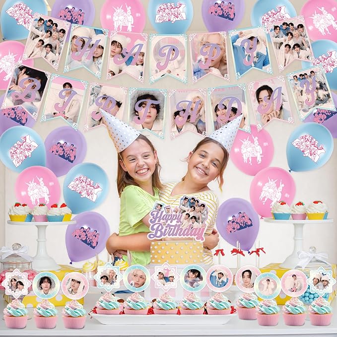 Birthday Party Supplies,MeiYiYou Birthday Decorations Set - Banners,Cake Toppers,21PCS Cupcake Toppers Perfect for Boys and Girls(Pink)