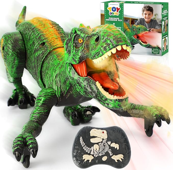 TOY Life Remote Control Dinosaur Toy, RC T-Rex with Lights, Sounds & Mist Spray, Walking Robot Dinosaur Toys for Boys Age 4-7, Rechargeable Large Dinosaurs Toy Gift