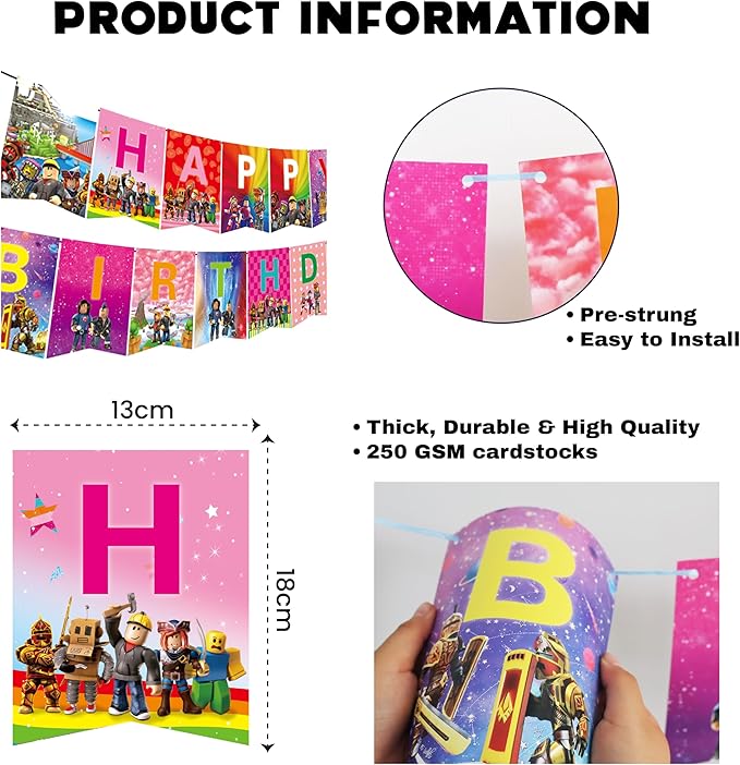 IndoTribe Video Game Happy Birthday Banner Boy - 10ft, No DIY Preassembled Colorful Video Game Birthday Decorations for Boys Gaming Birthday Party Decorations Gaming Backdrop Video Game Backdrop Gaming Party Supplies