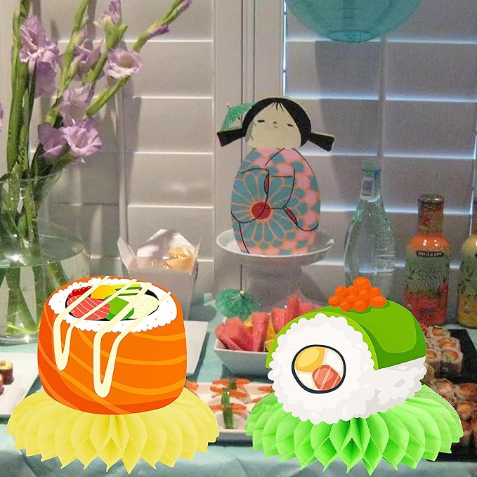 Sushi Honeycomb Centerpieces Japanese Sushi Party Decorations Sushi Birthday Party Table Centerpieces for Let's Roll Sushi Baby Shower Supplies