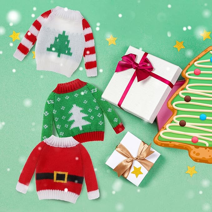 Aoriher 3 Pcs Christmas Doll Clothes Christmas Accessories Outfit Small Sweater Set Knitted Clothing Elk Xmas Santa Tree Snowflake Xmas Doll Accessories(Natural Style)