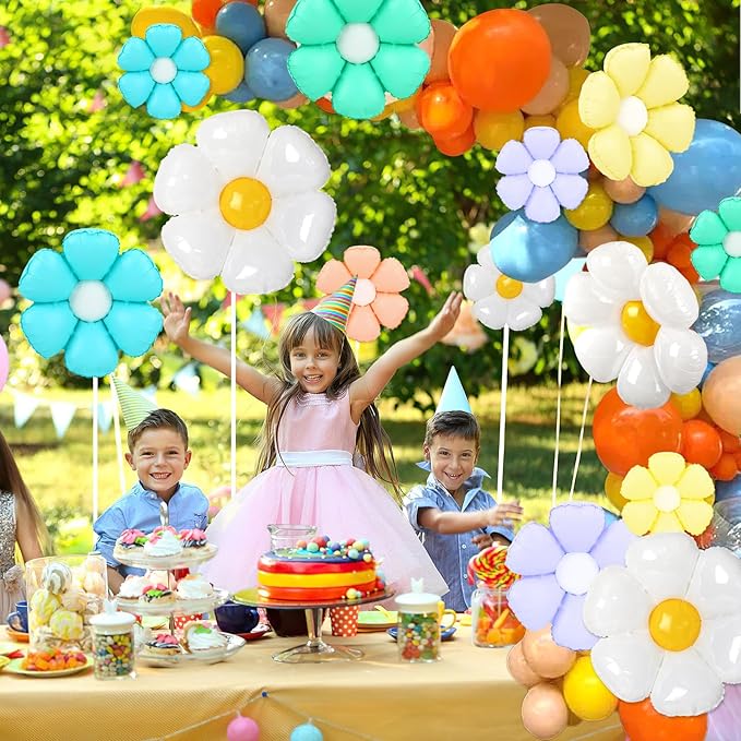 NOVWANG Colorful Daisy Balloons, 18pcs Daisy Flower Balloons Party Decorations for Birthday Wedding Baby Shower Party Decorations Supplies（Huge Balloon X 3, Medium X 5, Small X 10）