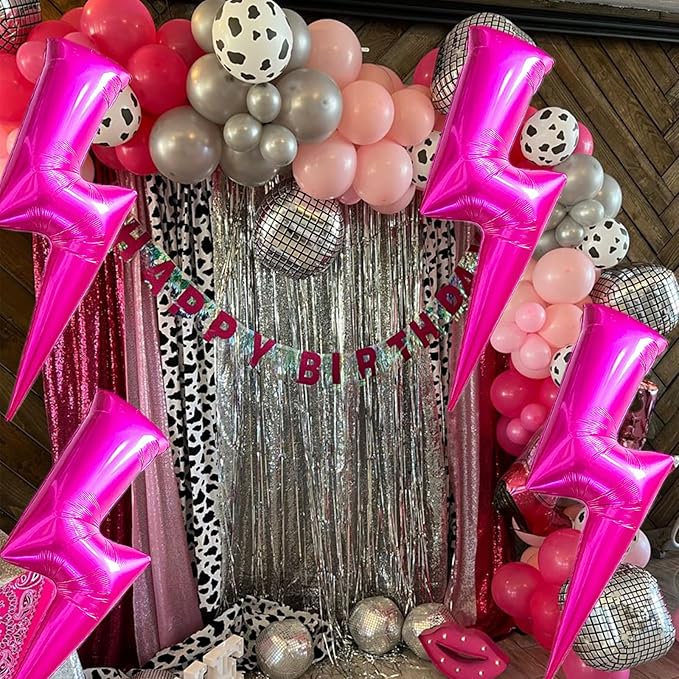 5Pcs Lightning Bolt Balloons Giant Hot Pink Flash Lightning Shape Foil Balloons for Valentine's Day Birthday Baby Shower Wedding Graduation Princess Themed Party Decorations Supplies