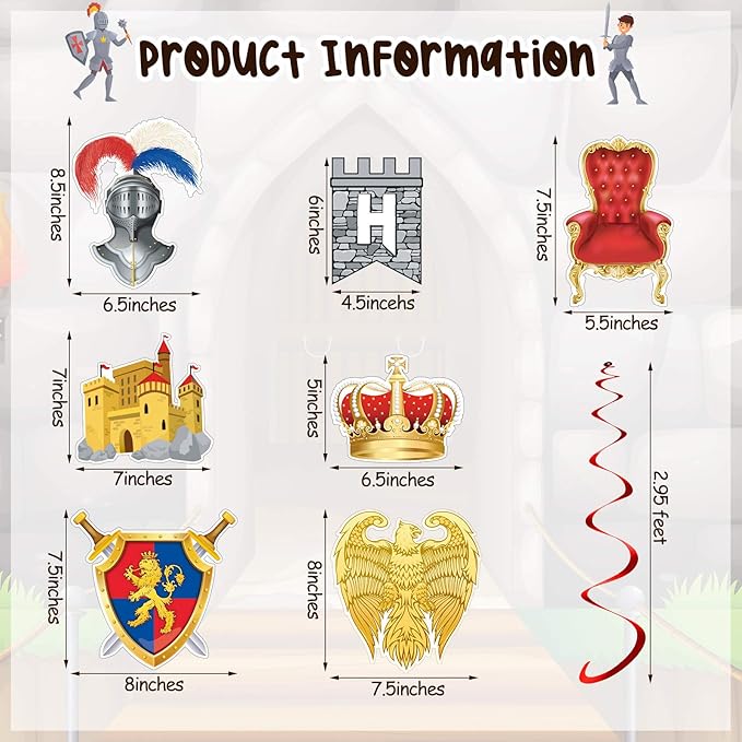 25 Pieces Medieval Birthday Banner Castle Party Supplies Knight Birthday Decorations Medieval Whirls Hanging Decorations Stone Wall Shield Armour Shield for Party Supplies