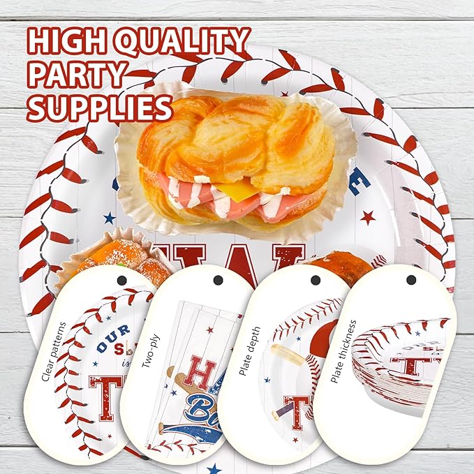96 Pcs Baseball Birthday Decorations Disposable 2nd Birthday Party Paper Plates and Napkins Baseball Sports Themed Party decorations Tableware Set for Boys Girls Kids Supplies, Serves 24