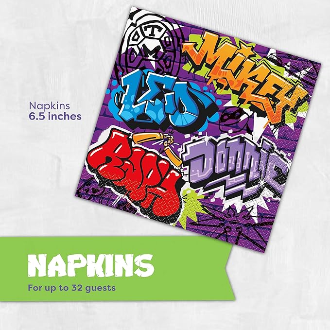 Teenage Mutant Ninja Turtle Birthday Decorations | 32 Plates & 32 Napkins | Officially Licensed | NInja Turtle Party Decorations | TMNT Mutant Mayhem Movie