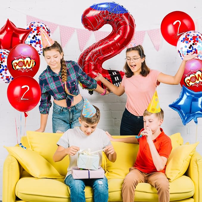 Cartoon Hero 40 Inch Red and Blue Spider Theme Number Foil Birthday Decoration Balloons, Cartoon Party Birthday Supplies, Number large Balloons for Spider Theme Party (2)