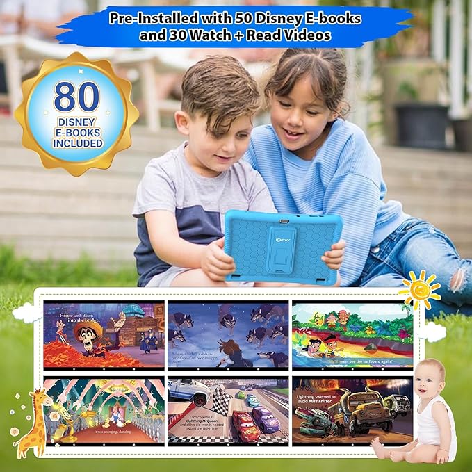Contixo K102 10" Android Tablet and KW1 Kids Smartwatch - 32GB, Includes 80+ Disney Storybooks, Educational Watch with Games, Camera, Music Player, Alarm, Customizable Wallpaper, Blue