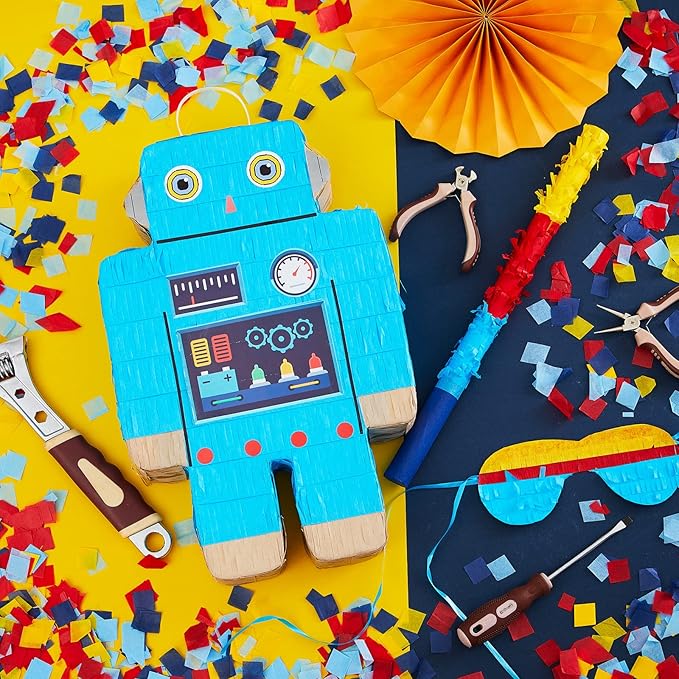 Robot Piñatas for Birthday Party Robot Party Piñata with Stick, Blindfold, Confetti for Adults Birthday Baby Shower Party Supplies