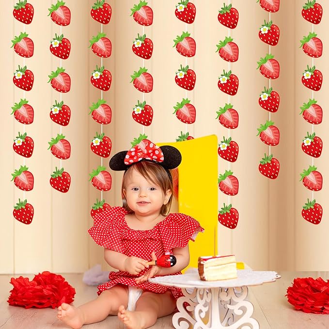 Duraaamo 8 Pack Strawberry Party Banner Decorations Strawberry Back to School Decor Summer Berry Paper Garland Hanging Cutouts Theme Banners for Back to School Baby Shower Party Supplies Decor