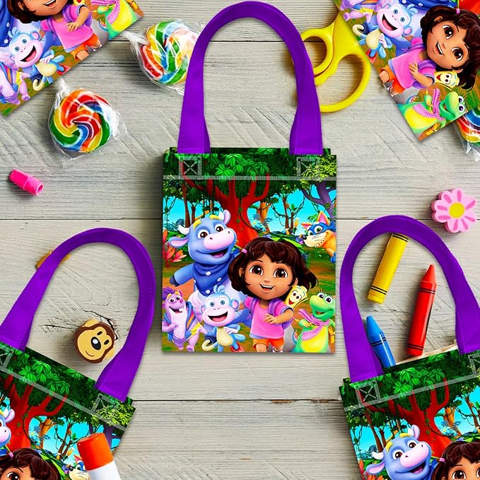 Nickelodeon Dora the Explorer Party Favor Bags Set – 24 Pack 8" Goodie Bags for Kids Bulk Reusable Mini Totes | Dora the Explorer Birthday Party Supplies