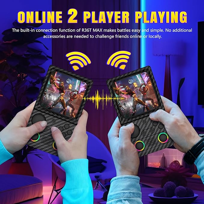 R36T MAX Upgraded Retro Handheld Game Console with 4000mAh Battery, 4.0'' IPS Screen, Retro Gaming Console with Portable Case, Supports WiFi Networked Fighting and OTG(Wood Grain Black)