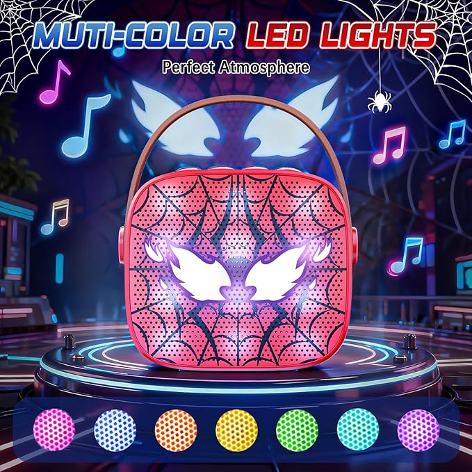 Spider Mini Karaoke Machine for Kids - TOP Karaoke Toys for 3 4 5 6 7 8 9 10 11 12+ Year Old Boys Girls, Portable Bluetooth Speaker with 2 Wireless Microphones, Kids Christmas Birthday Party Gifts