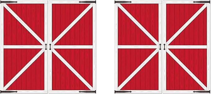 Beistle Red Barn Door Backdrop Props, 4 Pieces - Printed Plastic Animal Farm Party Wall Decorations, Western Birthday