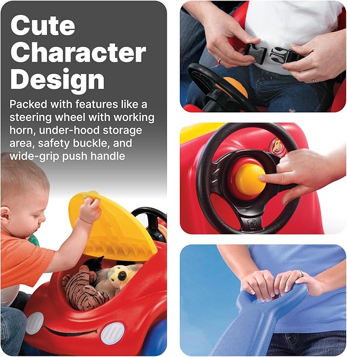 Step2 Push Around Buggy Kids Push Car, Ride On Car with Seat Belt and Horn, Toddlers Ages 18 Months - 3 Years Old, Max Weight 50 lbs., Easy Storage, Ideal Stroller Substitute, Red