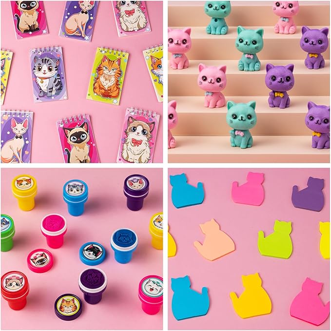 Cat Party Favors Cat Themed Party Supplies Goodie Bag Stuffers Fillers for PET Party Classroom School Reward Gift Prizes Goodie Bags Stuffers