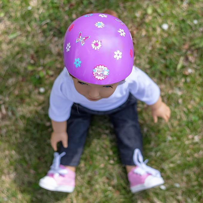 Purple Bike Helmet for 18" Dolls - Includes Doll Bicycle Helmet w Decorative Decal Stickers Accessory