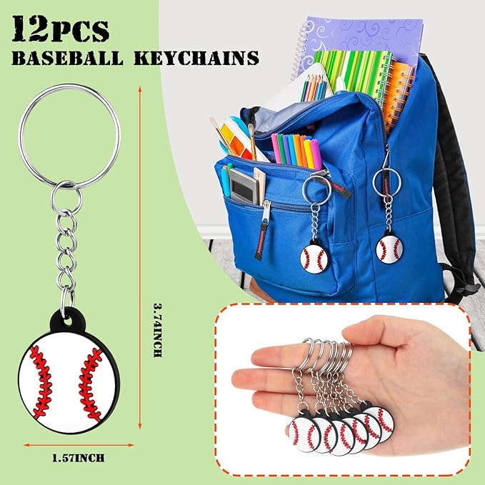 WILLBOND 86 Pcs Baseball Party Favors Goodie Bags Fillers 12 Drawstring Bags 12 Keychains 12 Wristbands 50 Stickers for Baseball Themed Birthday Party Supply Team Gifts