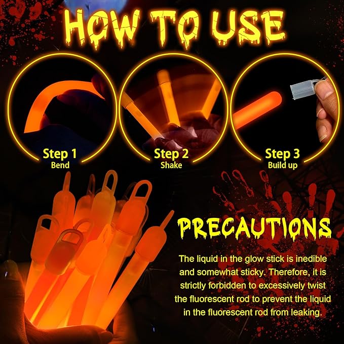 Lewtemi 100 Pack 4" or 6" Bright Glow Sticks Bulk, Glow in the Dark Party Supplies Birthday and Holidays (4 Inch,Orange)