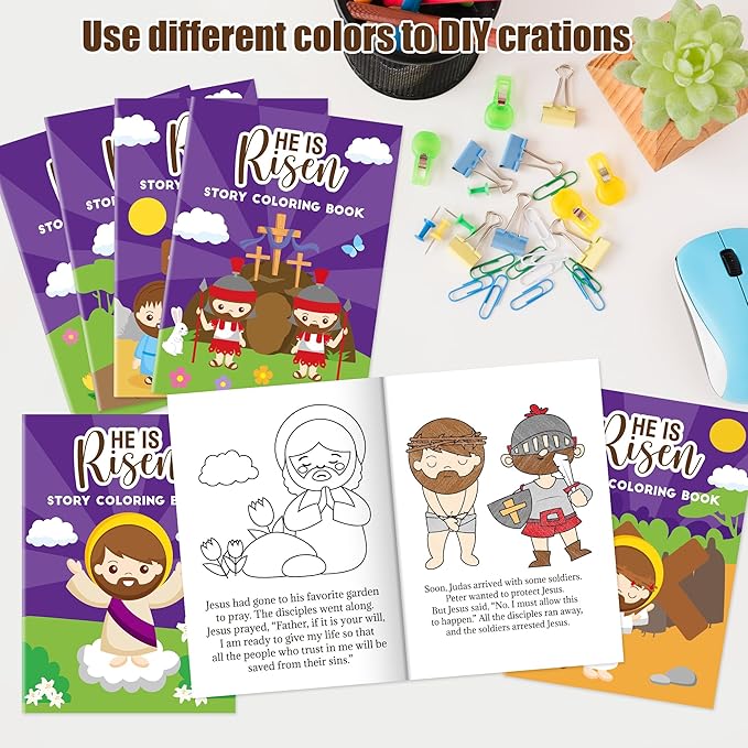 He is Risen Coloring Books for Kids - 48Pcs Bulk Easter Story Mini Coloring Booklet Religious DIY Art Drawing Book for Toddlers Spring Easter Holiday Party Goodie Bags Stuffers Sunday School Classroom